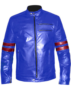 Men's Stylish Superb Real Genuine Leather Bomber Biker Jacket with Red Stripe #516-LE