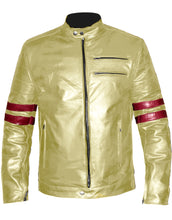 Load image into Gallery viewer, Men&#39;s Stylish Superb Real Genuine Leather Bomber Biker Jacket with Red Stripe #516-LE