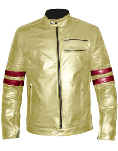 Men's Stylish Superb Real Genuine Leather Bomber Biker Jacket with Red Stripe #516-LE