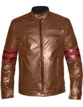 Load image into Gallery viewer, Men&#39;s Stylish Superb Real Genuine Leather Bomber Biker Jacket with Red Stripe #516-LE