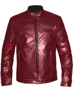 Men's Stylish Superb Real Genuine Leather Bomber Biker Jacket with Red Stripe #516-LE