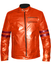 Load image into Gallery viewer, Men&#39;s Stylish Superb Real Genuine Leather Bomber Biker Jacket with Red Stripe #516-LE