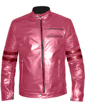 Load image into Gallery viewer, Men&#39;s Stylish Superb Real Genuine Leather Bomber Biker Jacket with Red Stripe #516-LE
