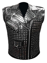 Load image into Gallery viewer, Men&#39;s Stylish Superb Real Genuine Leather Bomber Biker Metal Studded Jacket Vest #586-LE