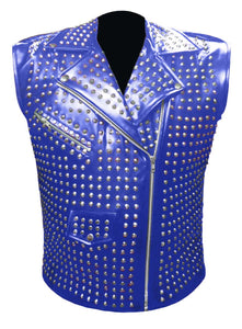 Men's Stylish Superb Real Genuine Leather Bomber Biker Metal Studded Jacket Vest #586-LE