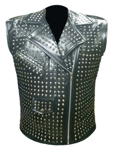 Men's Stylish Superb Real Genuine Leather Bomber Biker Metal Studded Jacket Vest #586-LE