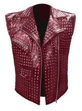 Load image into Gallery viewer, Men&#39;s Stylish Superb Real Genuine Leather Bomber Biker Metal Studded Jacket Vest #586-LE