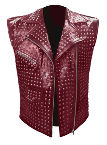 Men's Stylish Superb Real Genuine Leather Bomber Biker Metal Studded Jacket Vest #586-LE