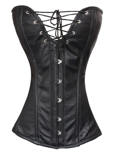 Heavy Duty 26 Double Steel Boned Waist Training Leather Overbust Tight Shaper Corset #8030-B-LE