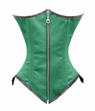 Load image into Gallery viewer, 24 Double Steel Boned Waist Training Tight Lacing Satin Underbust Shaper Corset #8033-BT-ZIP-SA