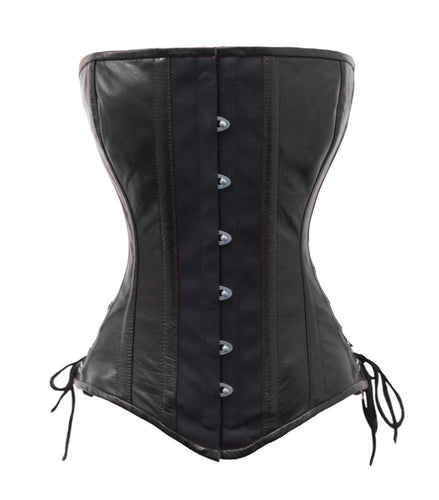 Heavy Duty 26 Double Steel Boned Waist Training LEATHER Overbust Corset #8152-LE