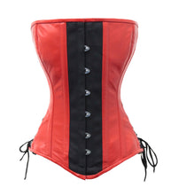 Load image into Gallery viewer, Heavy Duty 26 Double Steel Boned Waist Training LEATHER Overbust Corset #8152-LE