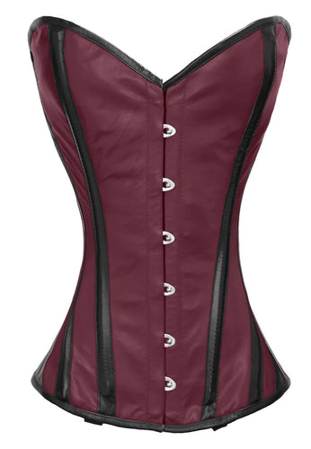 Heavy Duty 26 Double Steel Boned Waist Training LEATHER Overbust Tight Shaper Corset #8316-LE