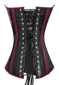 Heavy Duty 26 Double Steel Boned Waist Training LEATHER Overbust Tight Shaper Corset #8316-B-LE