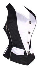 Load image into Gallery viewer, 22 Double Steel Boned Waist Training Pinstripe &amp; Satin Overbust Tight Shaper Corset #8367-PS
