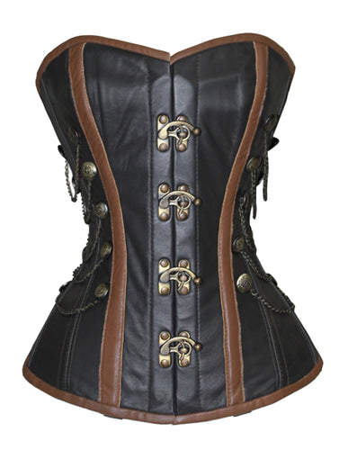Heavy Duty 26 Double Steel Boned Waist Training Genuine Leather Overbust Tight Shaper Corset 8418-LE