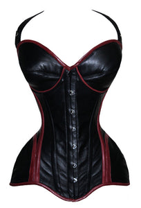 26 Double Steel Boned Waist Training Genuine Leather Overbust Tight Shaper Corset #8462-A-LE