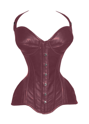 Heavy Duty 26 Double Steel Boned Waist Training LEATHER Overbust Tight Shaper Corset #8462-C-LE