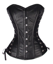 Load image into Gallery viewer, Heavy Duty 26 Double Steel Boned Waist Training REAL LEATHER Overbust Tight Shaper Corset #8481-B-LE