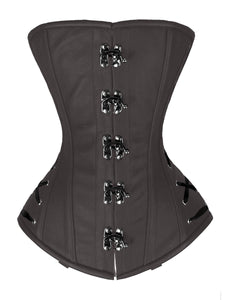 26 Double Steel Boned Waist Training REAL LEATHER Long Torso Overbust Tight Shaper Corset #8485-LE