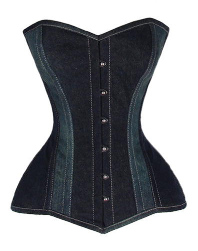 Heavy Duty 26 Double Steel Boned Waist Training Denim Jeans Overbust Tight Shaper Corset #8505