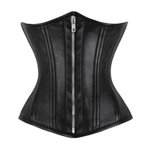 Load image into Gallery viewer, Heavy Duty 26 Double Steel Boned Waist Training Leather Underbust Tight Shaper Corset #8520-ZIP-LE