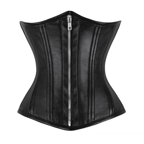 Heavy Duty 26 Double Steel Boned Waist Training Leather Underbust Tight Shaper Corset #8520-ZIP-LE