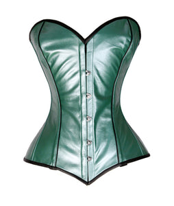 26 Double Steel Boned Waist Training Genuine Leather Overbust Tight Shaper Corset #8561-B-LE