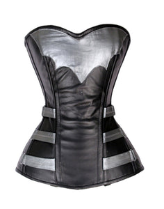 Heavy Duty 24 Double Steel Boned Waist Training Leather Overbust Tight Shaper Corset #8566-A-LE