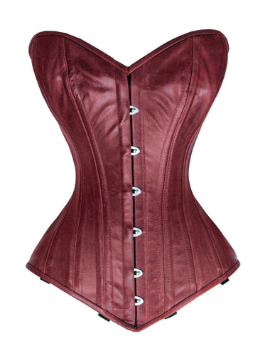 Heavy Duty 26 Double Steel Boned Waist Training Leather Overbust Tight Shaper Corset #8585-B-LE
