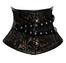 Load image into Gallery viewer, 18 Double Steel Boned Waist Training Brocade &amp; Faux Leather Underbust Tight Shaper Corset #8701-BRO