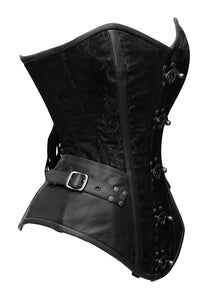 22 Double Steel Boned Waist Training Brocade & Genuine Leather Long Overbust Shaper Corset #8711-BRO