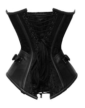 Load image into Gallery viewer, 22 Double Steel Boned Waist Training Brocade &amp; Genuine Leather Long Overbust Shaper Corset #8711-BRO