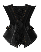 Load image into Gallery viewer, 22 Double Steel Boned Waist Training Brocade &amp; Genuine Leather Long Overbust Shaper Corset #8711-B