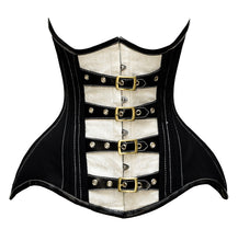 Load image into Gallery viewer, 26 Double Steel Boned Waist Training Brocade &amp; Leather Underbust Tight Shaper Corset #8713-BRO-LE