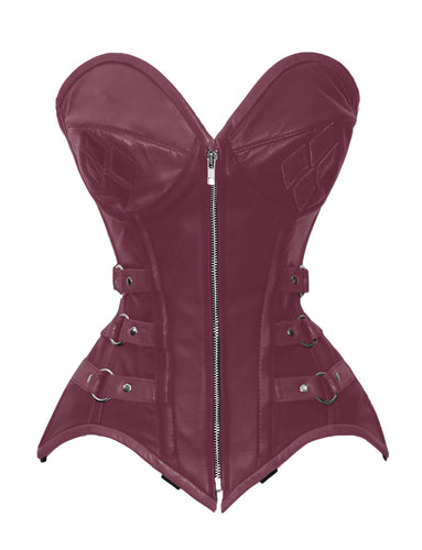 Heavy Duty 24 Double Steel Boned Waist Training Genuine Leather Overbust Shaper Corset #8719-B-LE