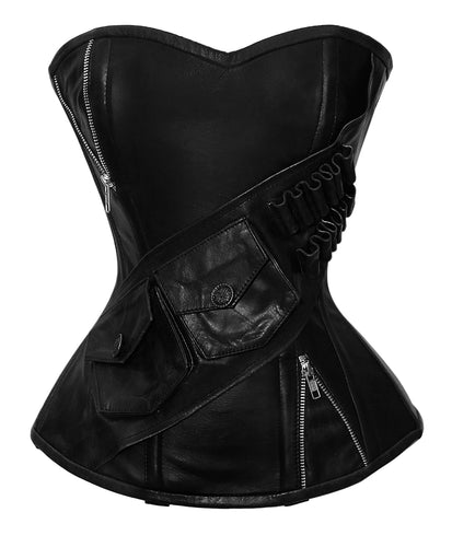 Heavy Duty 24 Double Steel Boned Waist Training Genuine Leather Overbust Shaper Corset #8727-LE