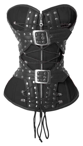 Heavy Duty 24 Double Steel Boned Waist Training Real Leather Overbust Tight Shaper Corset #8965-B-LE