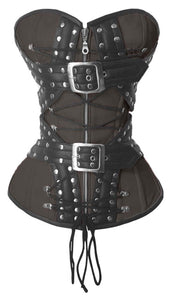 Heavy Duty 24 Double Steel Boned Waist Training Real Leather Overbust Tight Shaper Corset #8965-B-LE