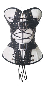 Heavy Duty 24 Double Steel Boned Waist Training Real Leather Overbust Tight Shaper Corset #8965-B-LE