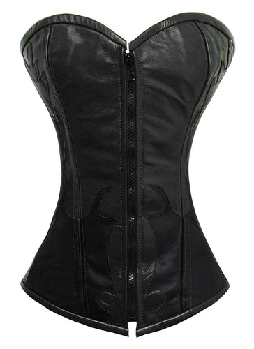 Heavy Duty 24 Double Steel Boned Waist Training Leather Overbust Tight Shaper Corset #9036-B-LE