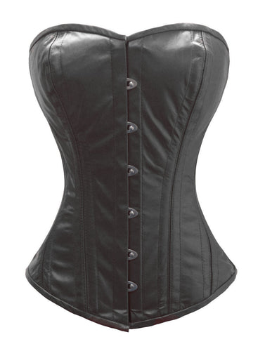 Heavy Duty 26 Double Steel Boned Waist Training LEATHER Overbust Tight Shaper Corset #9970-DB-LE