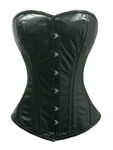 Heavy Duty 26 Double Steel Boned Waist Training LEATHER Overbust Tight Shaper Corset #9970-DB-LE