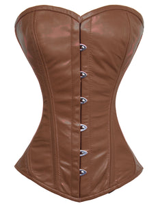 Heavy Duty 26 Double Steel Boned Waist Training LEATHER Overbust Tight Shaper Corset #9970-LE