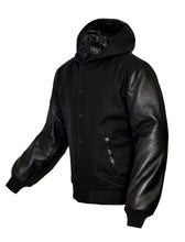 Load image into Gallery viewer, Superb Genuine Black Leather Sleeve Letterman College Varsity Kid Wool Hoodie Jackets #BSL-H-BB