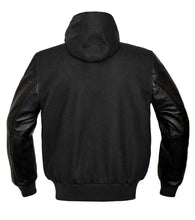 Load image into Gallery viewer, Superb Genuine Black Leather Sleeve Letterman College Varsity Kid Wool Hoodie Jackets #BSL-H-BB
