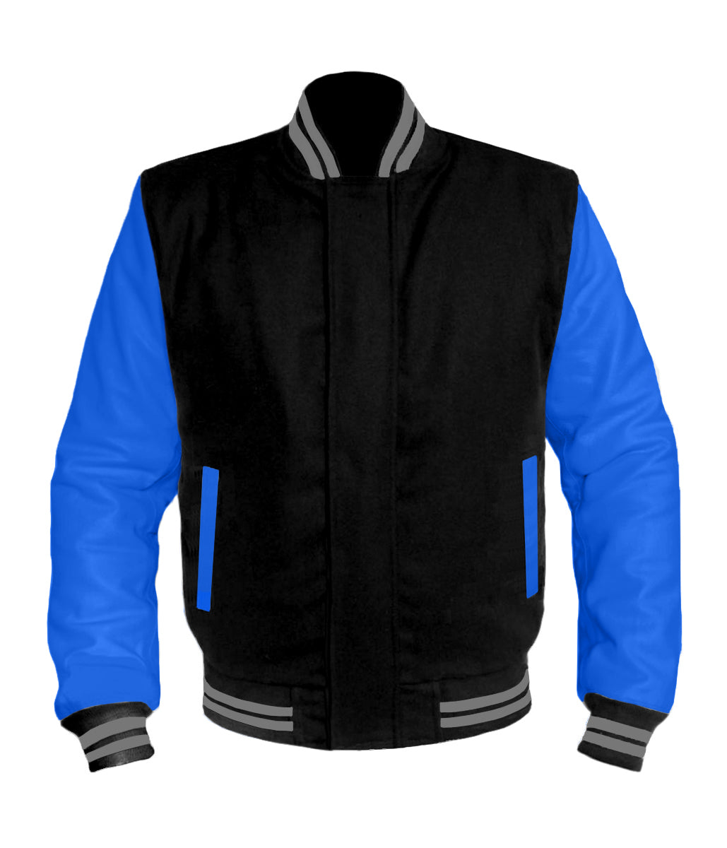 Original American Varsity Blue Leather Sleeve Letterman College Baseball Kid Wool Jackets #BLSL-GYSTR-BZ