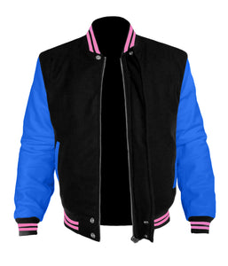 Original American Varsity Blue Leather Sleeve Letterman College Baseball Men Wool Jackets #BLSL-PKSTR-BZ