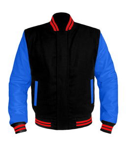 Original American Varsity Blue Leather Sleeve Letterman College Baseball Men Wool Jackets #BLSL-RSTR-BZ