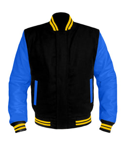 Original American Varsity Blue Leather Sleeve Letterman College Baseball Women Wool Jackets #BLSL-YSTR-BZ